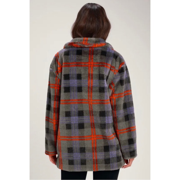 Lulus Plaid Faux Fur Coat - Picture 3 of 4